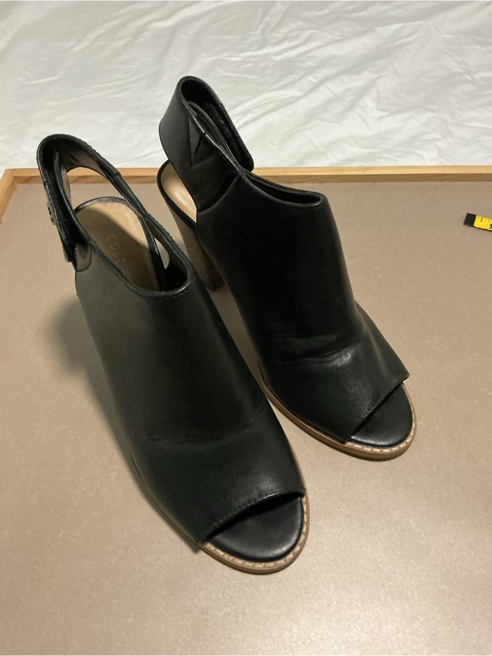 Cole Haan Black Leather Open-Toe Slingback Heeled Mules